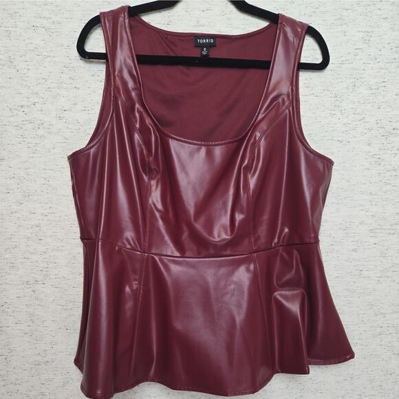 Torrid 0 Vegan Leather Peplum Top in Burgundy - Picture 1 of 8